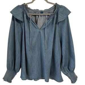 OLD NAVY NWT Women’s XL Blue Pheasant Chambray Smocked Cottage Core V-Neck